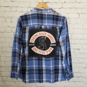 Upcycled Taking Back Sunday Plaid Shirt L Blue